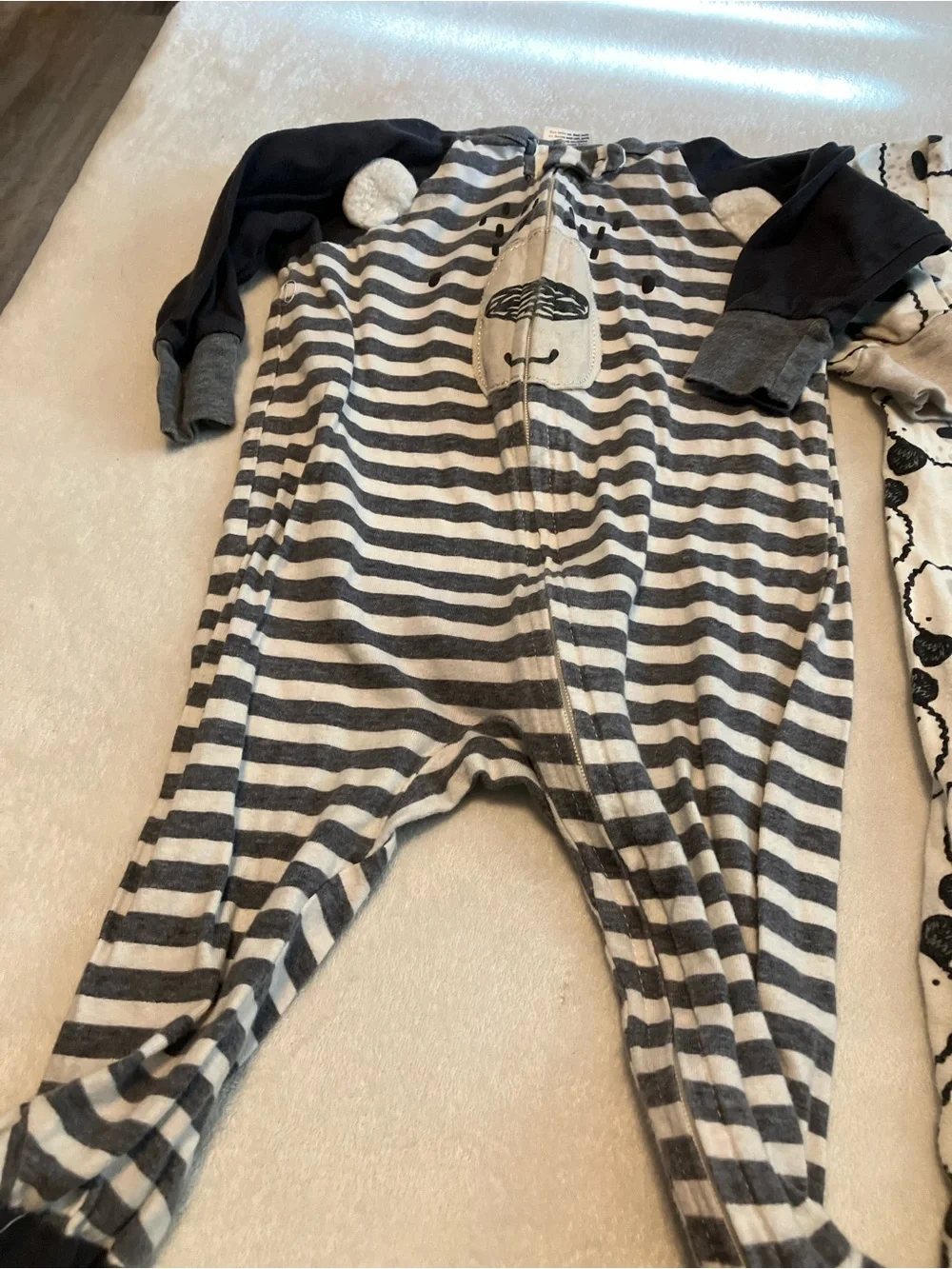 Baby Bear Footed One-Piece Sleepers - Gray, Cream, Charcoal